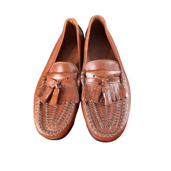 DEXTER MEN'S SADDLE BROWN BRAIDED LEATHER TASSEL SLIP-ON LOAFERS SZ 9.5 NWOT - Picture 1 of 6